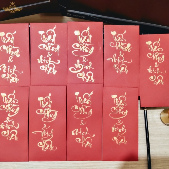 Bao lì xì thư pháp handmade bê tráp cưới hỏi theo yêu cầu