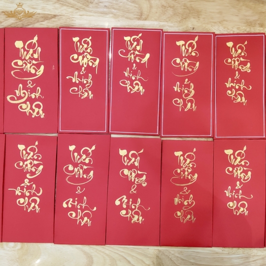 Bao lì xì thư pháp handmade bê tráp cưới hỏi theo yêu cầu